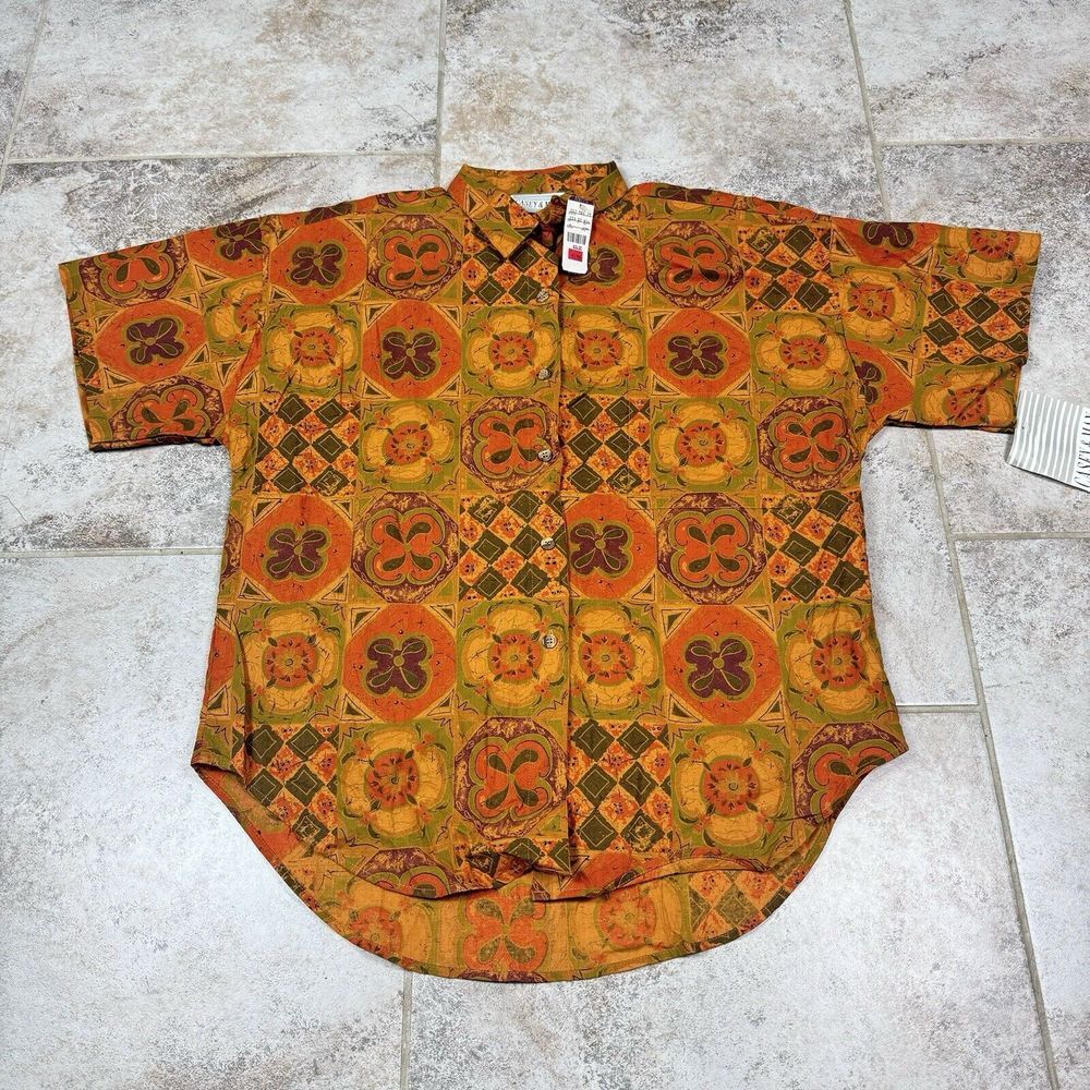 Vintage Casey & Max Shirt Womens Small Short Sleeve‎ Button Patch Deadstock